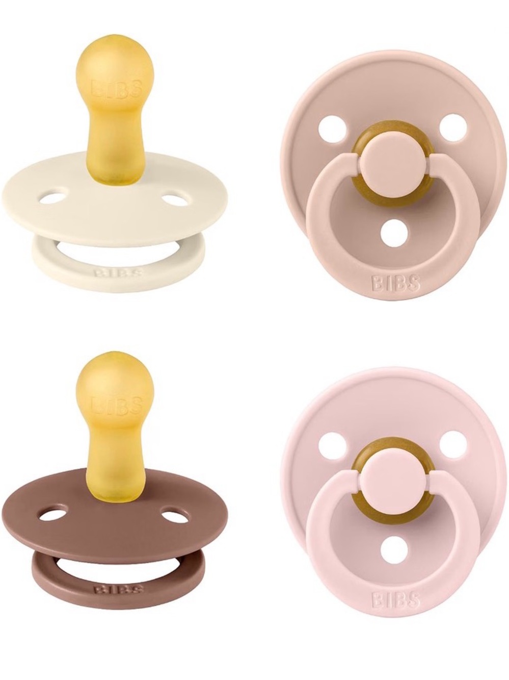 4-Pack Baby Pacifiers in Cream, Blush, Brown, and Pink